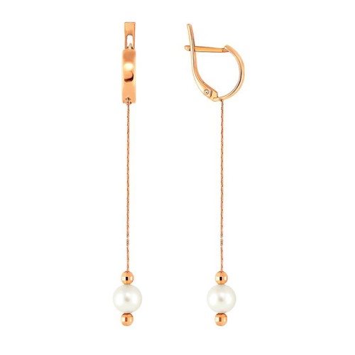 Золотые cерьги висячие с жемчугом