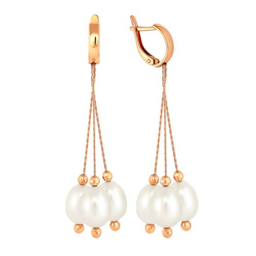 Золотые cерьги висячие с жемчугом