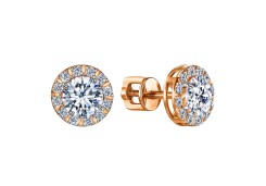 Золотые cерьги пусеты (гвоздики) с фианитом