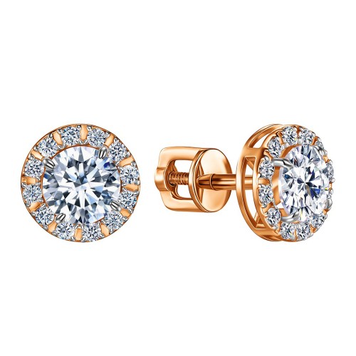 Золотые cерьги пусеты (гвоздики) с фианитом