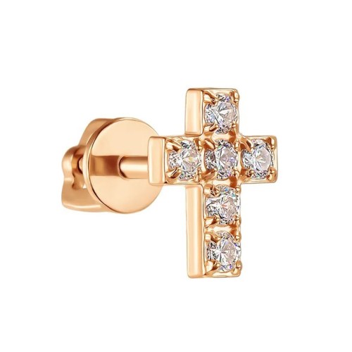 Золотая серьга пусет (гвоздик) с фианитом