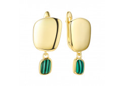 Серебряные cерьги висячие с позолотой с малахитом