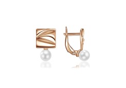 Серебряные cерьги классические с позолотой с жемчугом