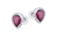 Серьги пусеты (гвоздики) из белого золота с рубином