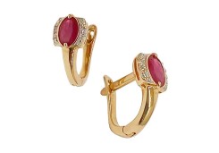 Золотые cерьги классические с рубином