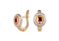 Золотые cерьги классические с гранатом