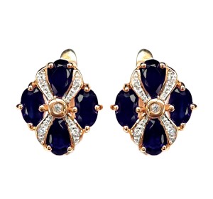 Золотые cерьги классические с сапфиром