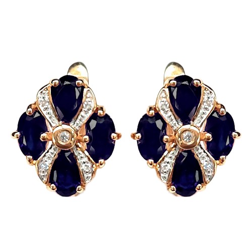 Золотые cерьги классические с сапфиром