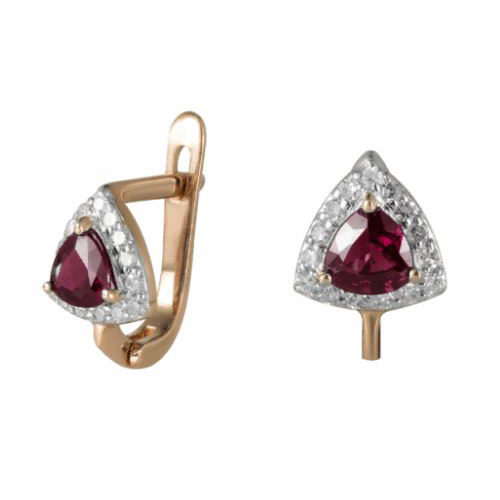 Золотые cерьги классические с родолитом