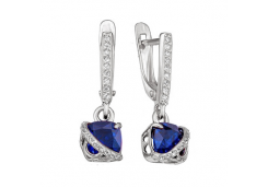 Серебряные cерьги висячие с позолотой с сапфиром