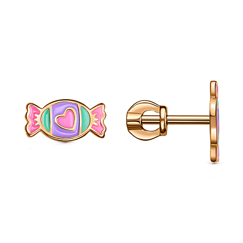 Золотые cерьги пусеты (гвоздики) с эмалью