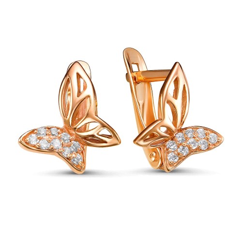 Серебряные cерьги классические с позолотой с фианитом