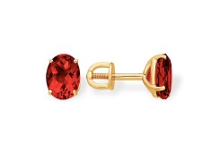 Золотые cерьги пусеты (гвоздики) с гранатом