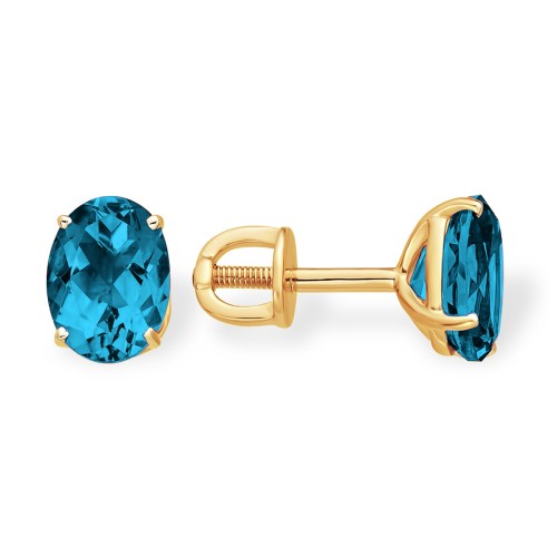 Золотые cерьги пусеты (гвоздики) с лондон топазом