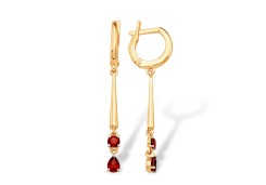 Золотые cерьги висячие с гранатом