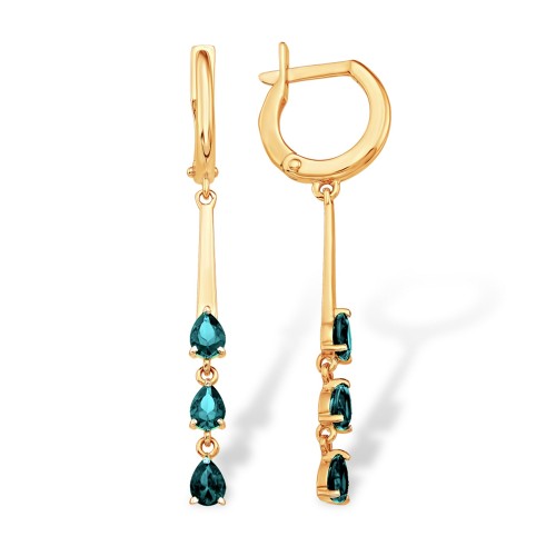 Золотые cерьги висячие с лондон топазом