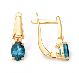 Золотые cерьги с лондон топазом