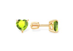 Золотые cерьги пусеты (гвоздики) с хризолитом