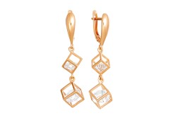 Серебряные cерьги висячие с позолотой с фианитом