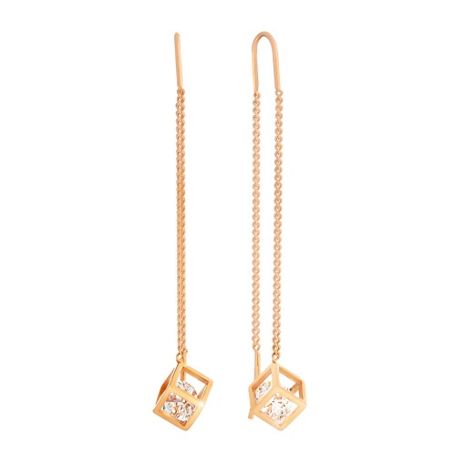 Серебряные cерьги классические с позолотой с фианитом