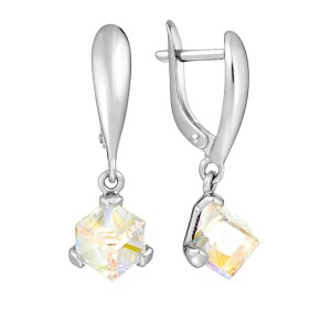 Серебряные cерьги висячие с фианитом