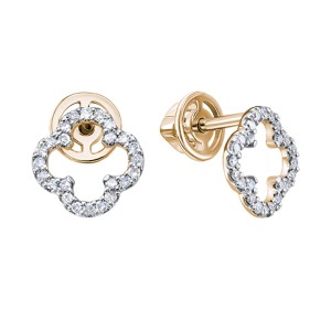 Золотые cерьги пусеты (гвоздики) с бриллиантом