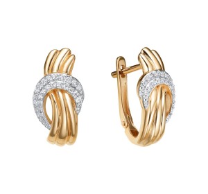 Золотые cерьги классические с бриллиантом