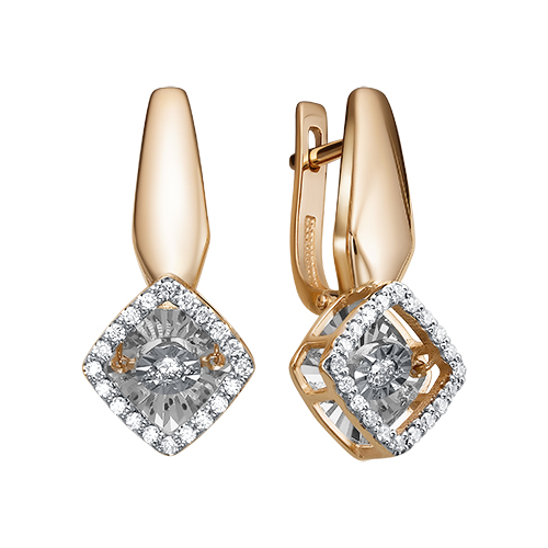 Золотые cерьги классические с бриллиантом