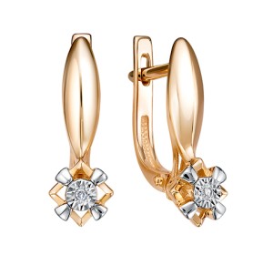 Золотые cерьги с бриллиантом