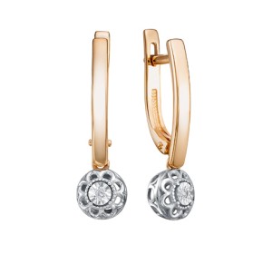 Золотые cерьги висячие с бриллиантом