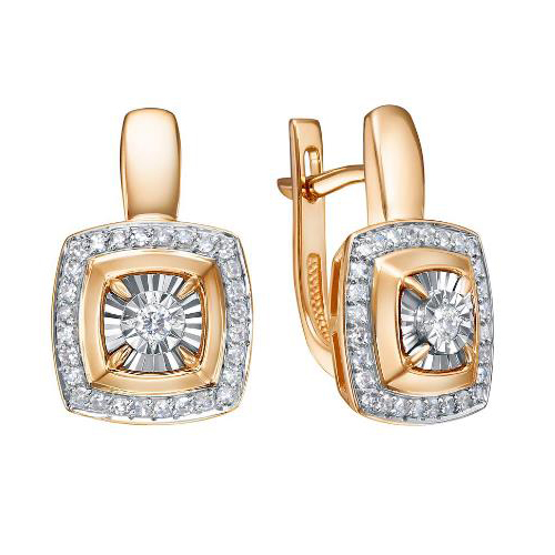 Золотые cерьги классические с бриллиантом