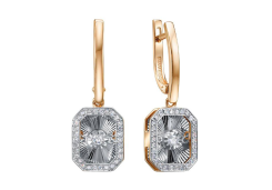 Золотые cерьги висячие с бриллиантом