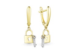 Серьги висячие из желтого золота с фианитом