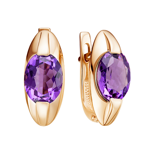 Золотые cерьги с аметистом