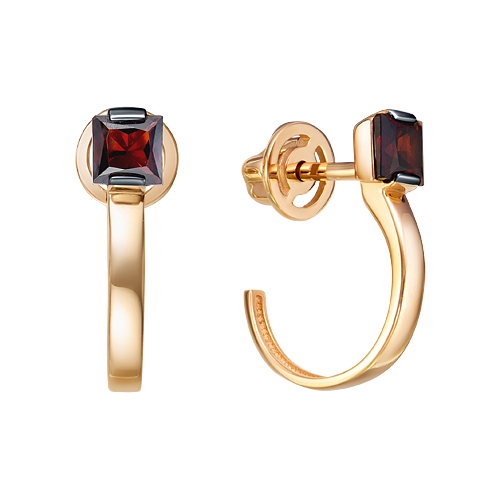 Золотые cерьги пусеты (гвоздики) с гранатом