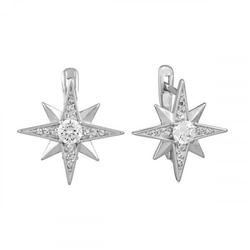 Серебряные cерьги классические с фианитом