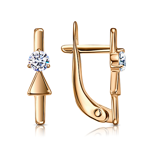Золотые cерьги классические с фианитом