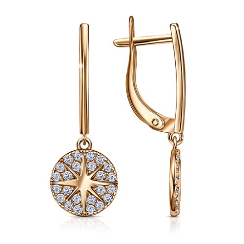 Золотые cерьги висячие с фианитом