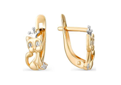 Золотые cерьги классические с фианитом