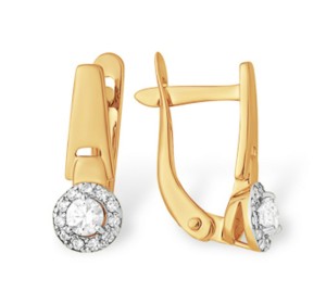 Золотые cерьги классические с фианитом