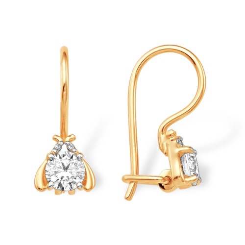 Золотые cерьги классические с фианитом