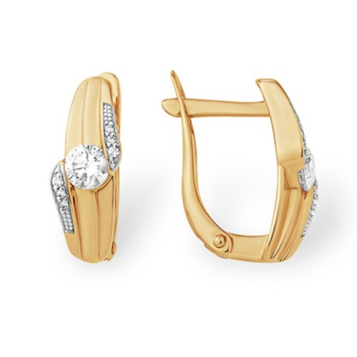 Золотые cерьги классические с фианитом