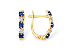 Золотые cерьги классические с сапфиром