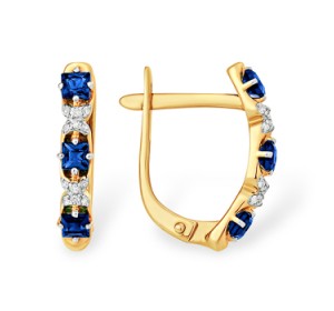 Золотые cерьги классические с сапфиром