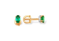 Золотые cерьги пусеты (гвоздики) с изумрудом
