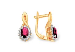 Золотые cерьги классические с рубином