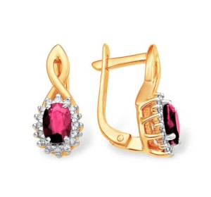 Золотые cерьги классические с рубином