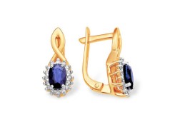 Золотые cерьги классические с сапфиром