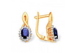 Золотые cерьги классические с сапфиром
