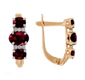 Золотые cерьги классические с рубином